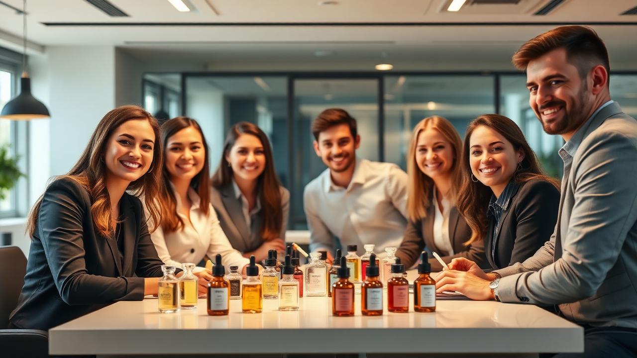 קבוצת עובדים בסדנת בושם משרדית ליום גיבוש
